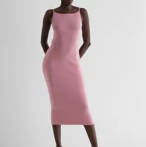 Ribbed High Square Neck Midi Sweater Dress